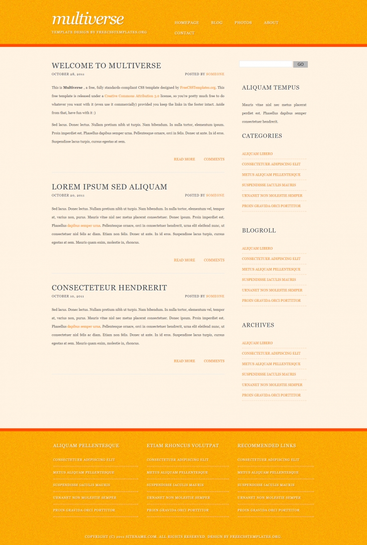 橙黄简洁干净的博客网页模板下载