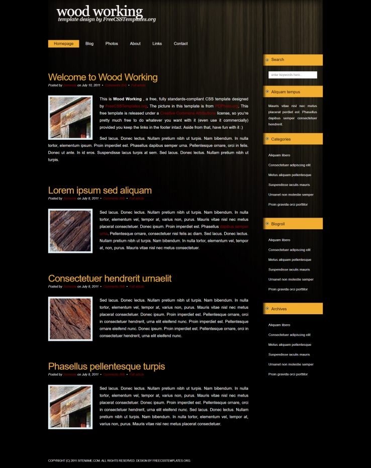 木材质感黑色的博客网页模板下载
