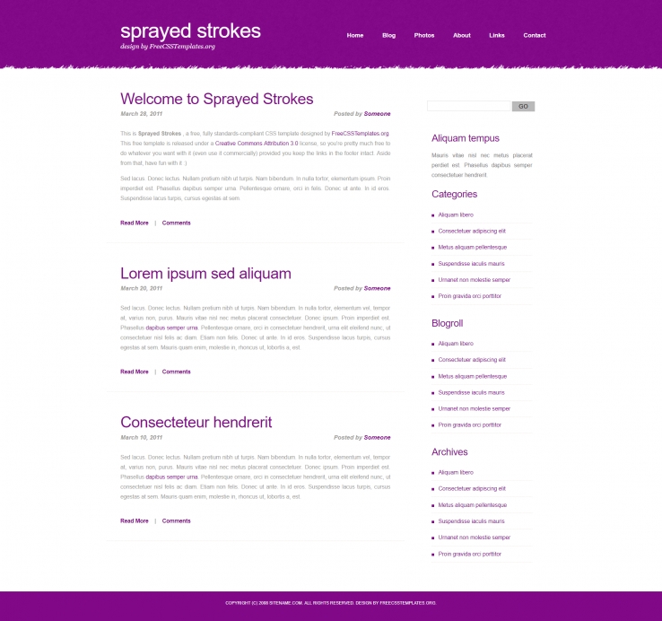 紫色喷杆简洁的博客网页模板下载
