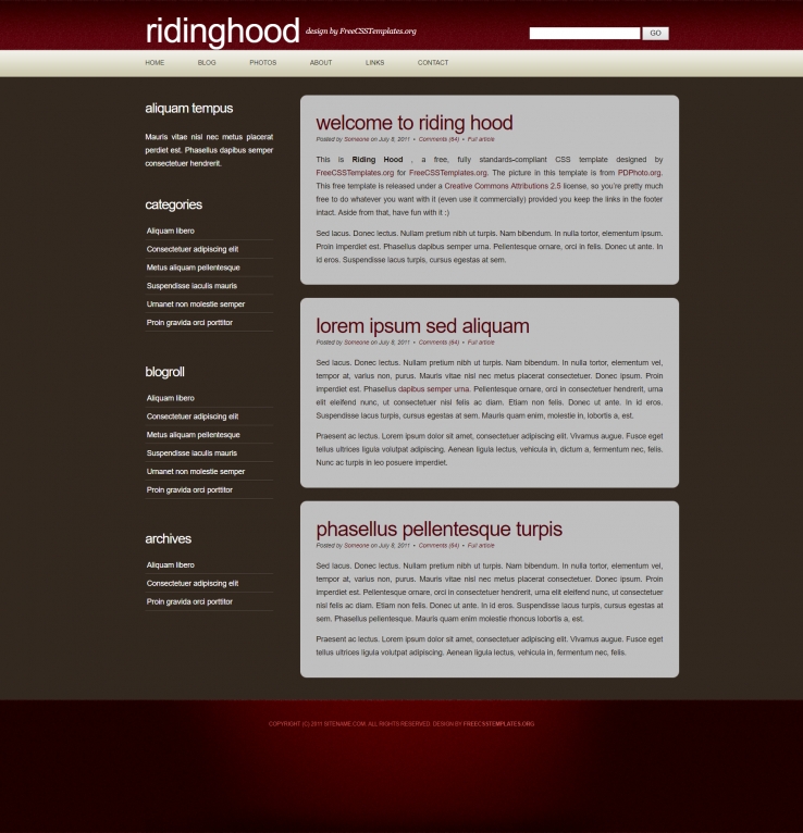 红帽骑士效果的博客网页模板下载