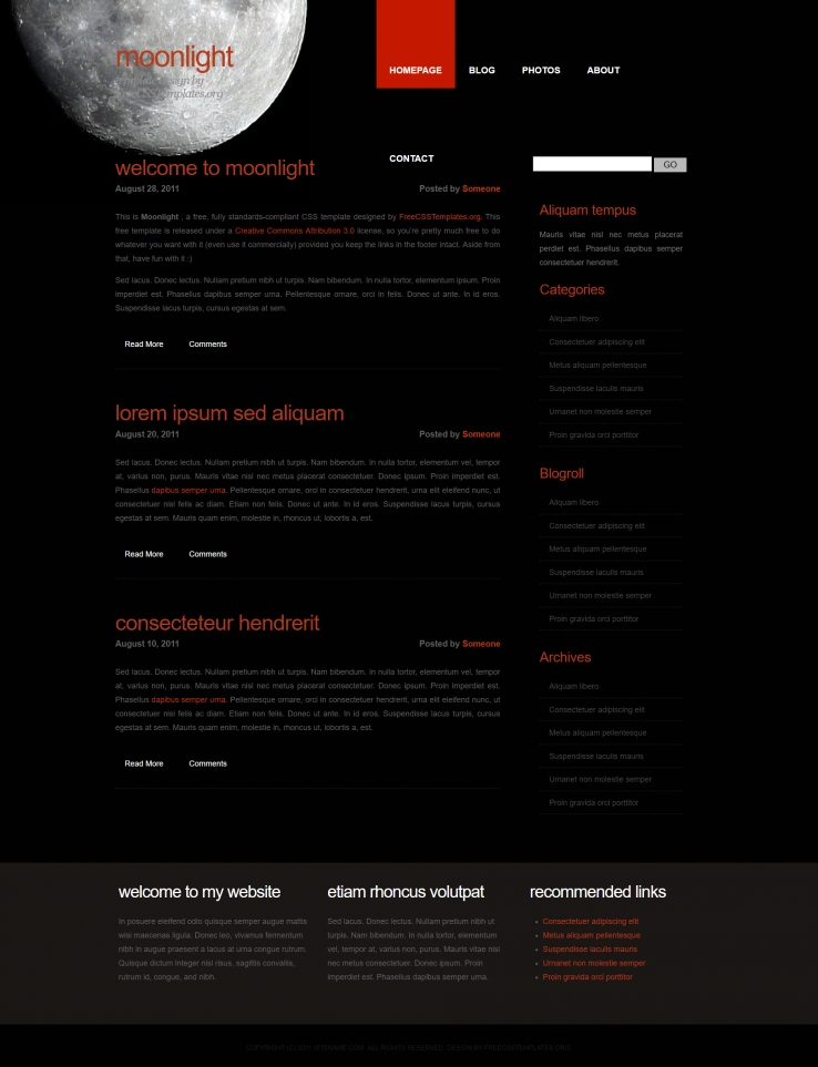 黑夜月光主题的博客网页模板下载