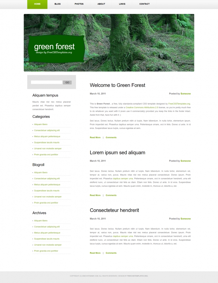 墨绿森林背景的个性博客网页模板下载