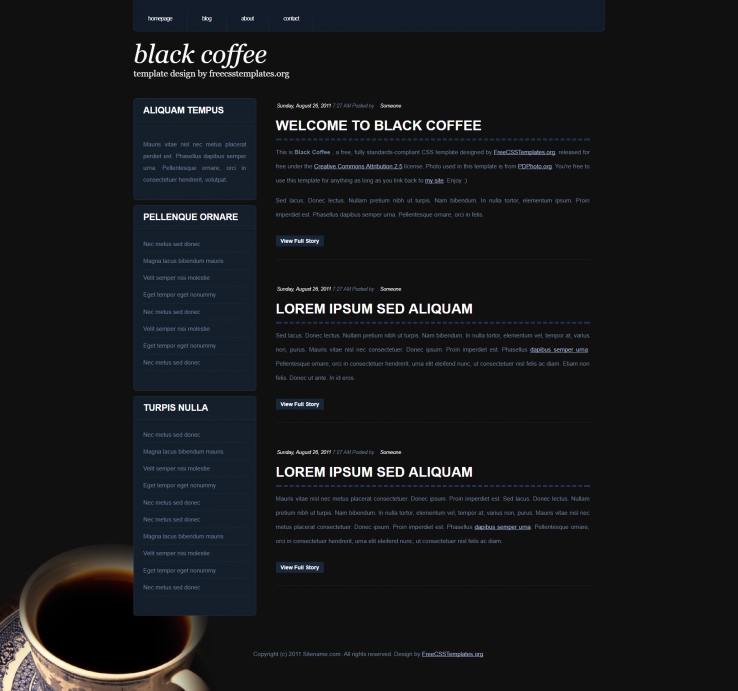 黑咖啡背景的个人博客网页模板下载