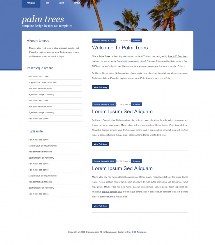 清新椰树风格的BLOG网页模板下载