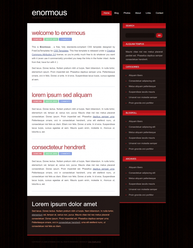 红黑大气效果的博客网页模板下载