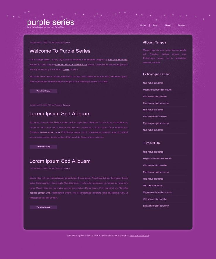 紫色星点效果的BLOG网页模板下载