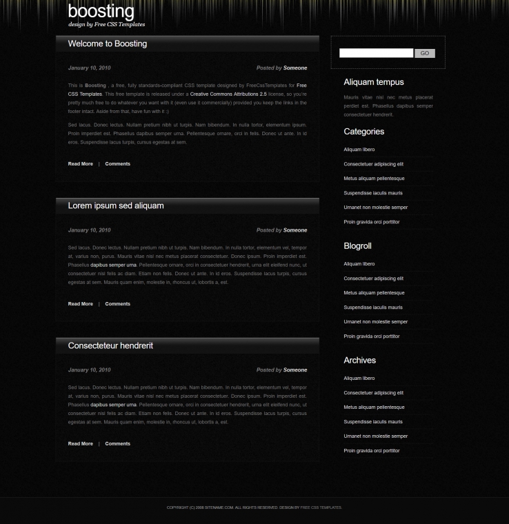 黑色面板效果的BLOG网页模板下载