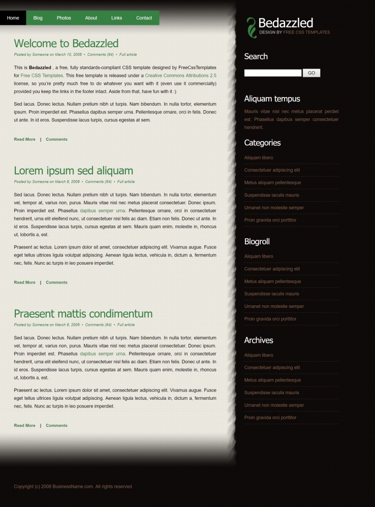 绿色桌布效果的BLOG网页模板下载