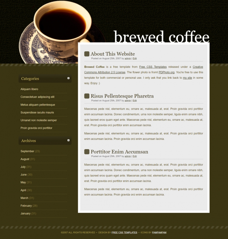 一杯咖啡主题的BLOG网页模板下载