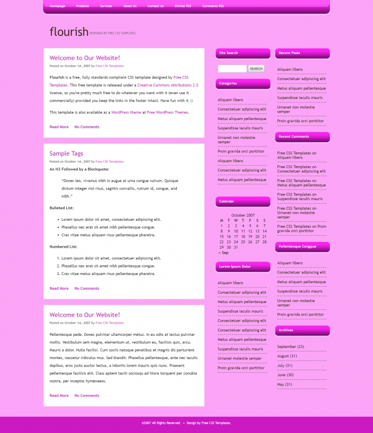 紫红色简单的BLOG网页模板下载