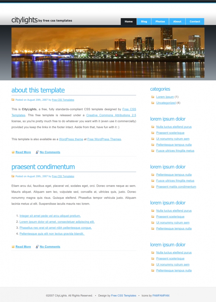 城市夜景简单的BLOG网页模板下载