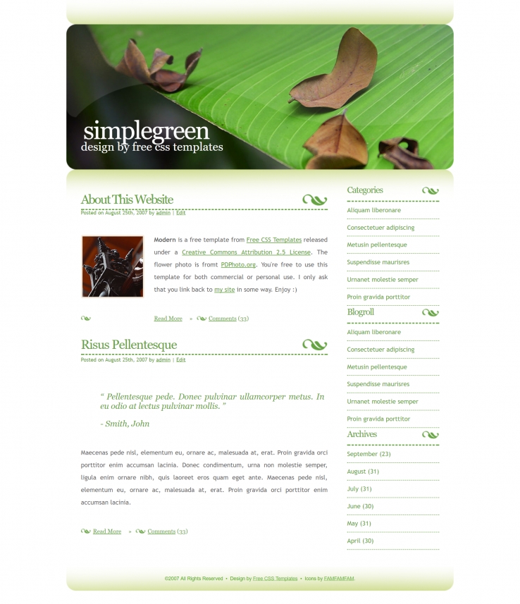 绿色落叶效果的BLOG网页模板下载
