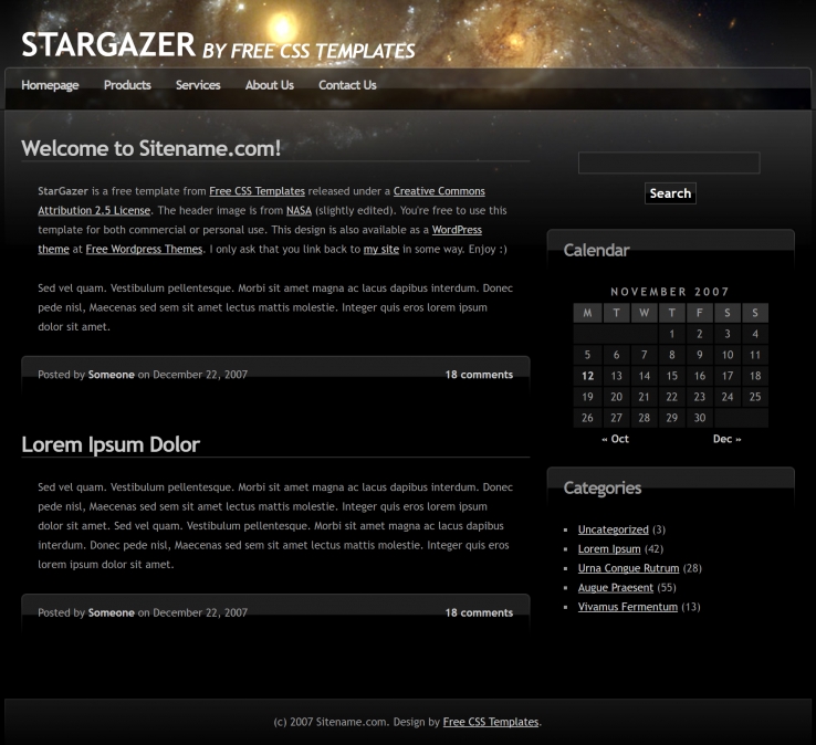 黑色天文学的BLOG网页模板下载