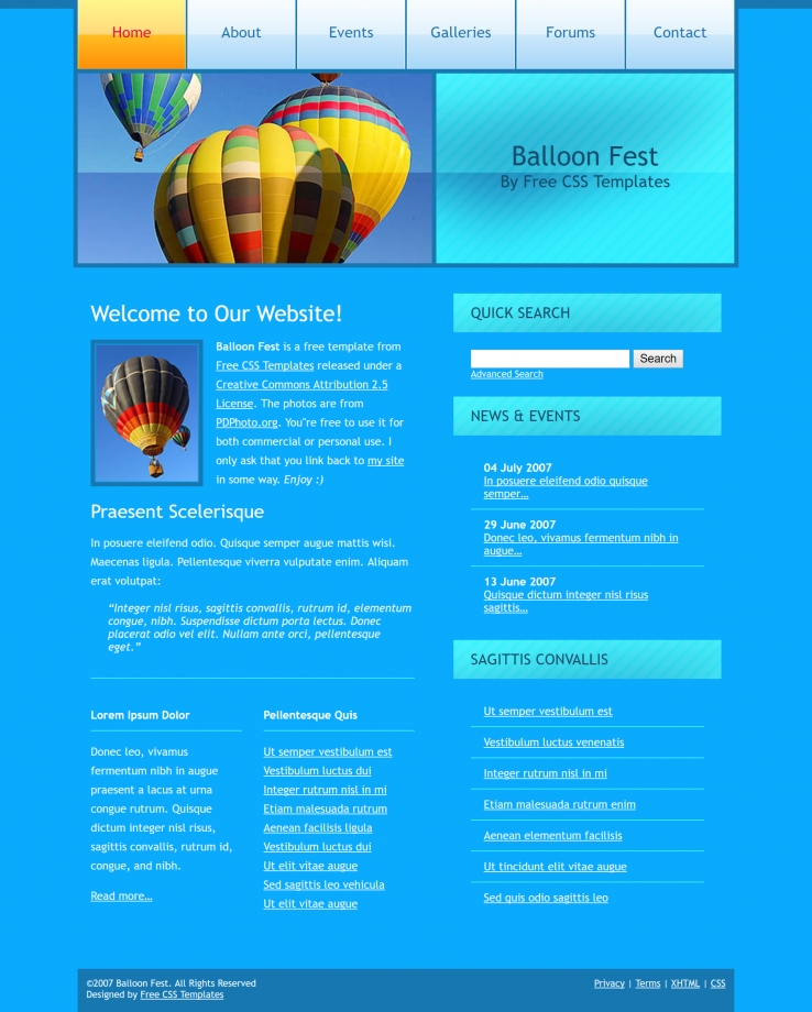 热气球蓝色主题的博客网页模板下载