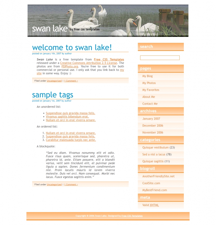 天鹅湖主题的BLOG网页模板下载