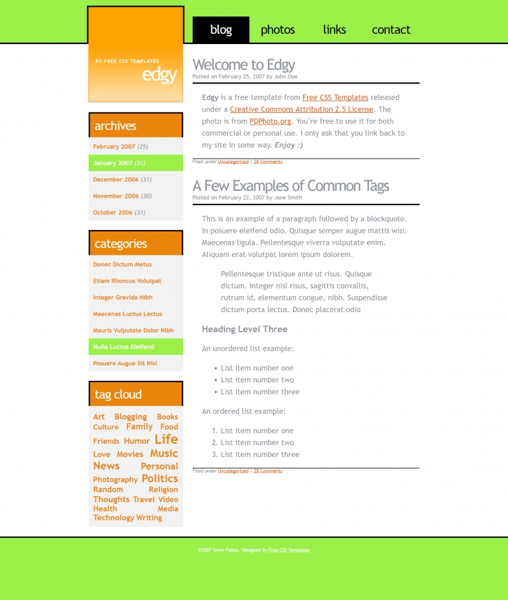 绿橙简单风的BLOG信息网页模板下载