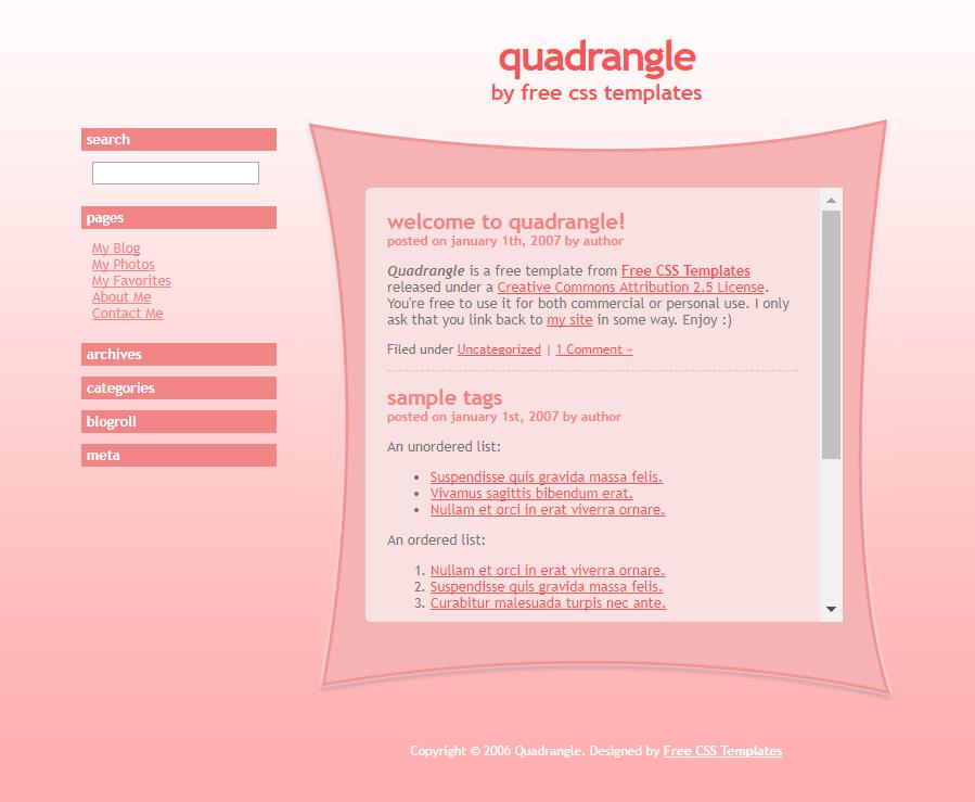粉红色个性的BLOG网页模板下载