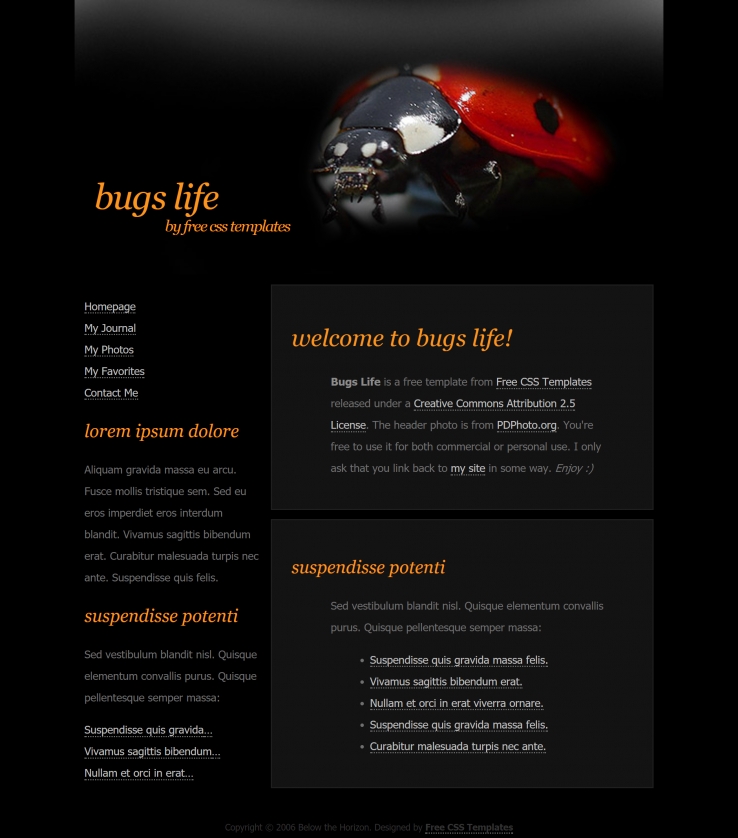 甲壳虫黑色的博客网页模板下载
