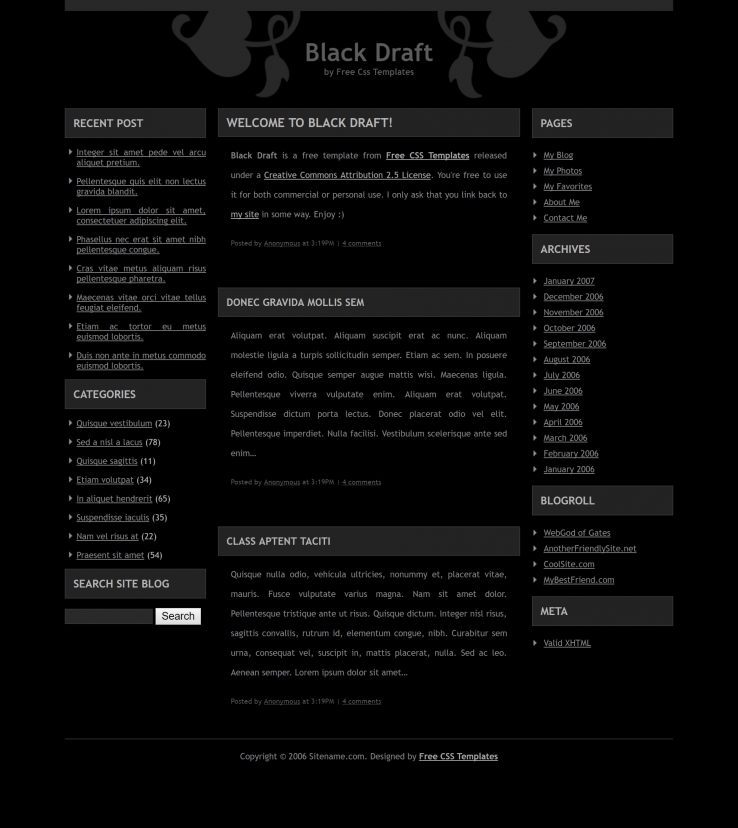 黑色整洁风的信息BLOG网页模板下载