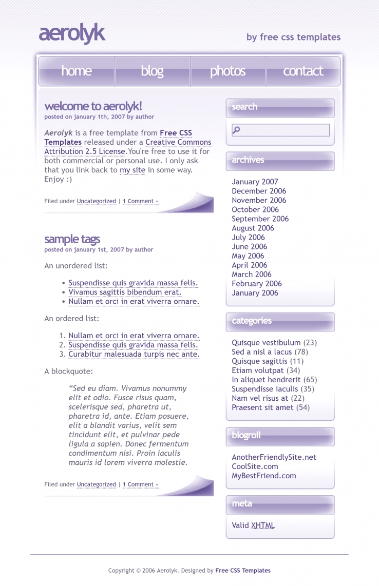 淡紫色清新风的BLOG信息网页模板下载