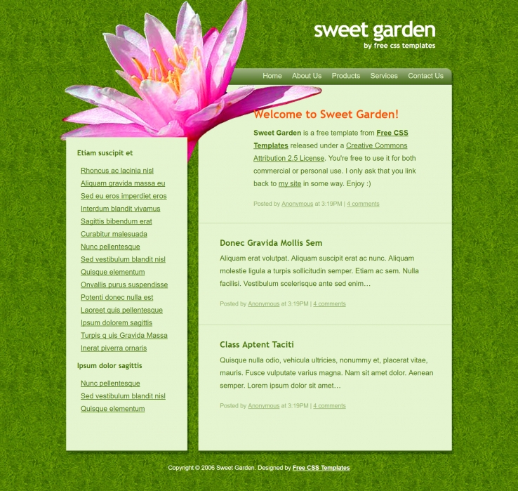 甜蜜花园效果的BLOG网页模板下载