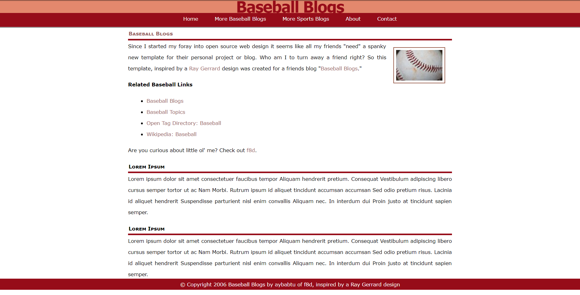 棒球运动主题的BLOG网页模板下载