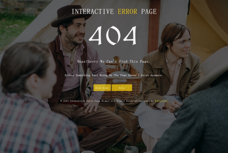 黄色简洁风格的交互404错误页面源码下载