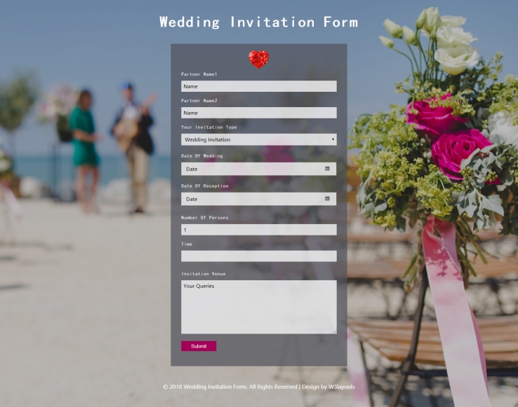 粉色简洁风格的结婚信息登记表源码下载