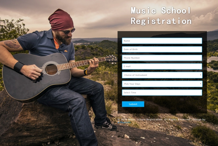 蓝色简洁风格的音乐学校注册表模板