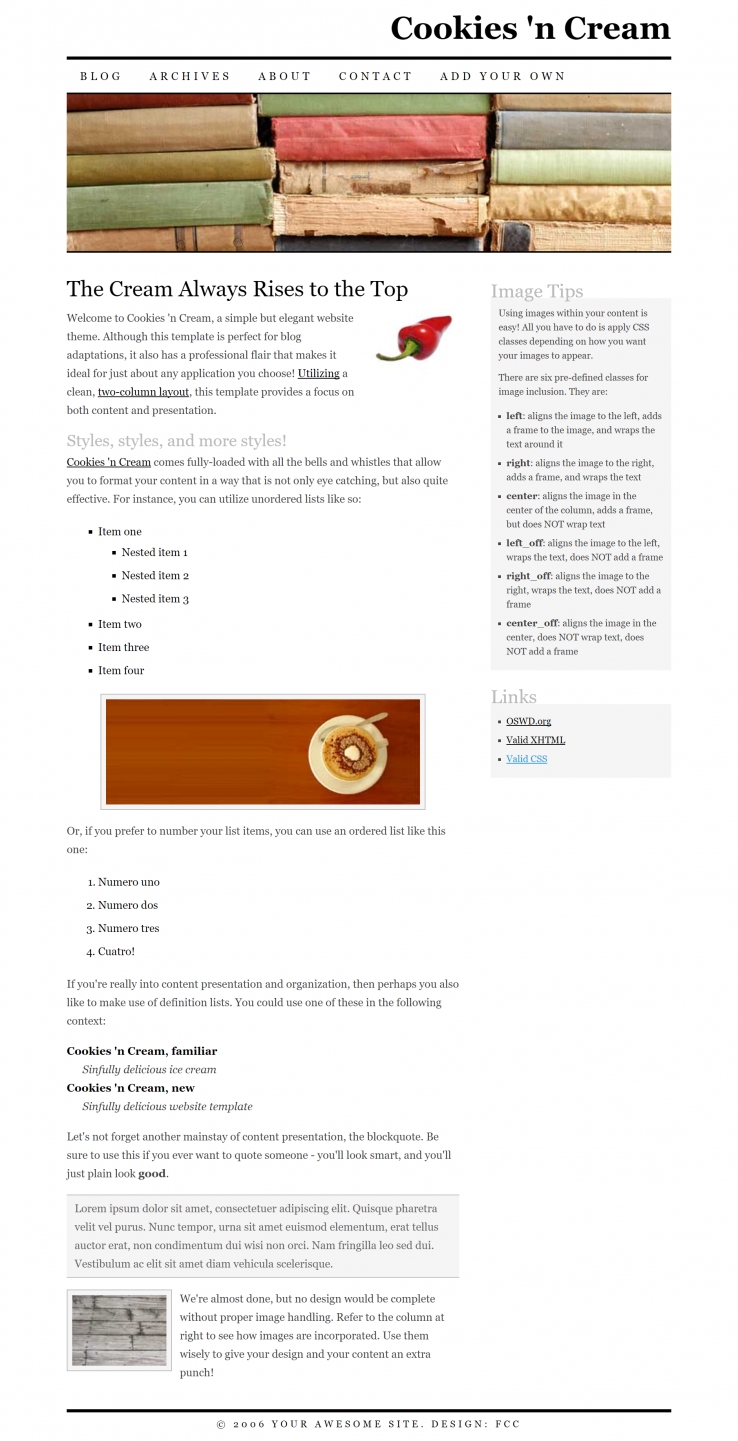 饼干奶酪效果的BLOG网页模板下载