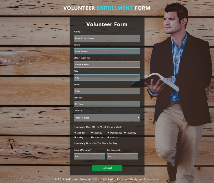 绿色简洁风格的志愿者报名表源码下载