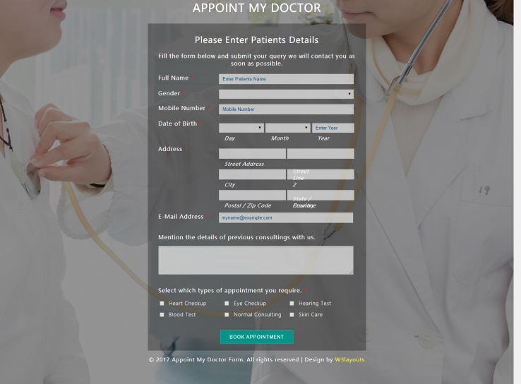 绿色简洁风格的患者资料医生预约表源码下载