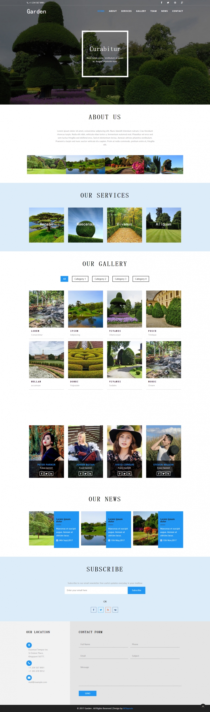 蓝色简洁风格的园艺景观设计源码下载
