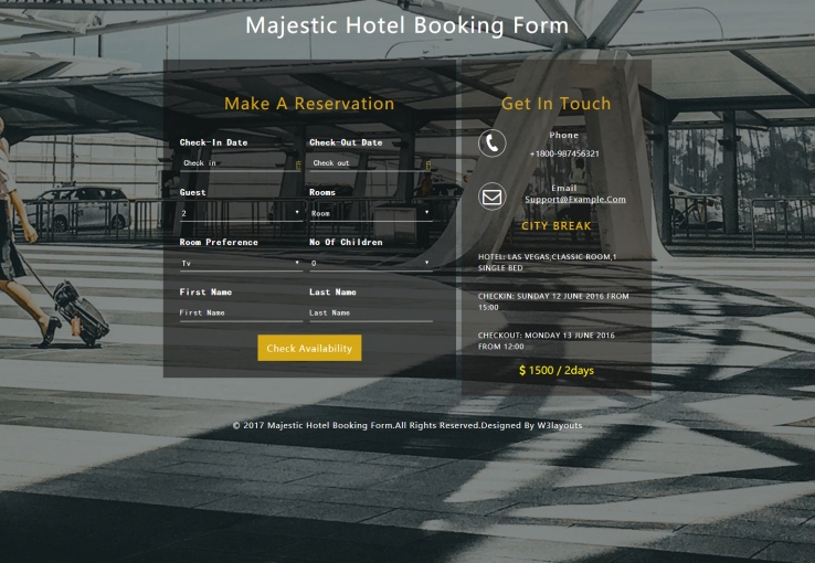 黄色简洁风格的酒店联系预定表源码下载