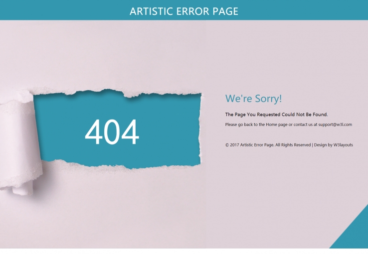 蓝色简洁风格的撕破纸张404错误页源码下载