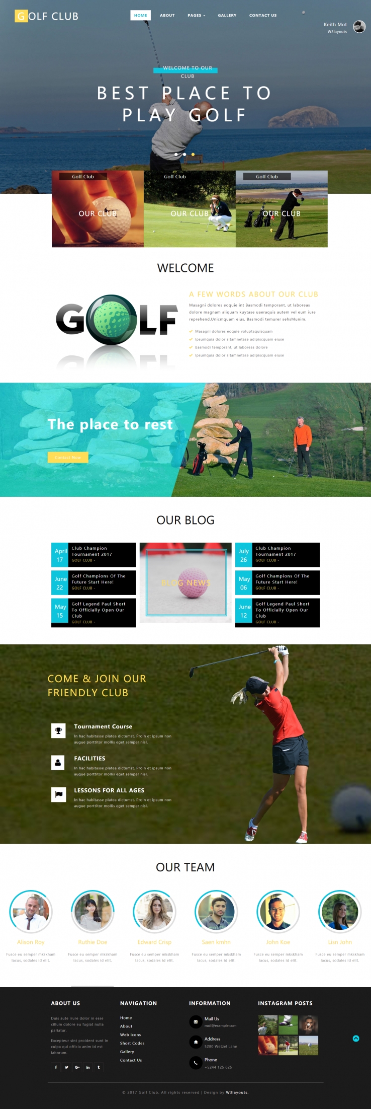 蓝色简洁风格的高尔夫球场俱乐部源码下载