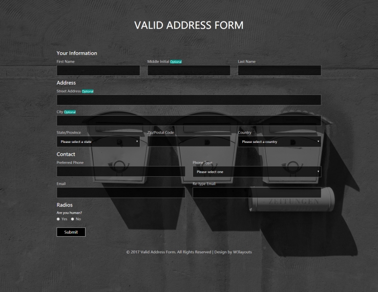 黑色简洁风格的用户地址提交表源码下载