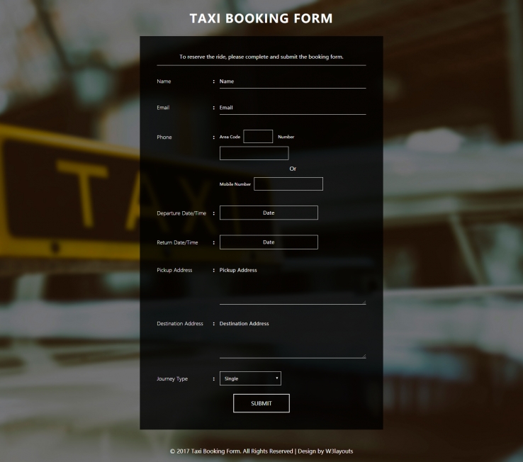黑色简洁风格的租车预定表源码下载