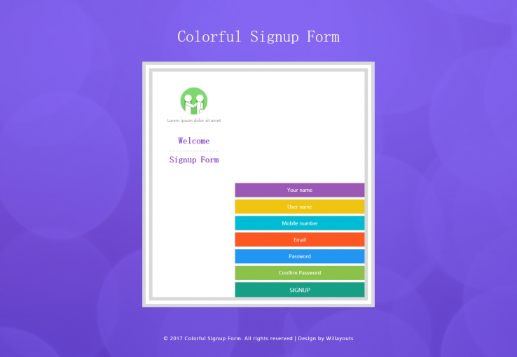 彩色简洁风格的用户注册框源码下载