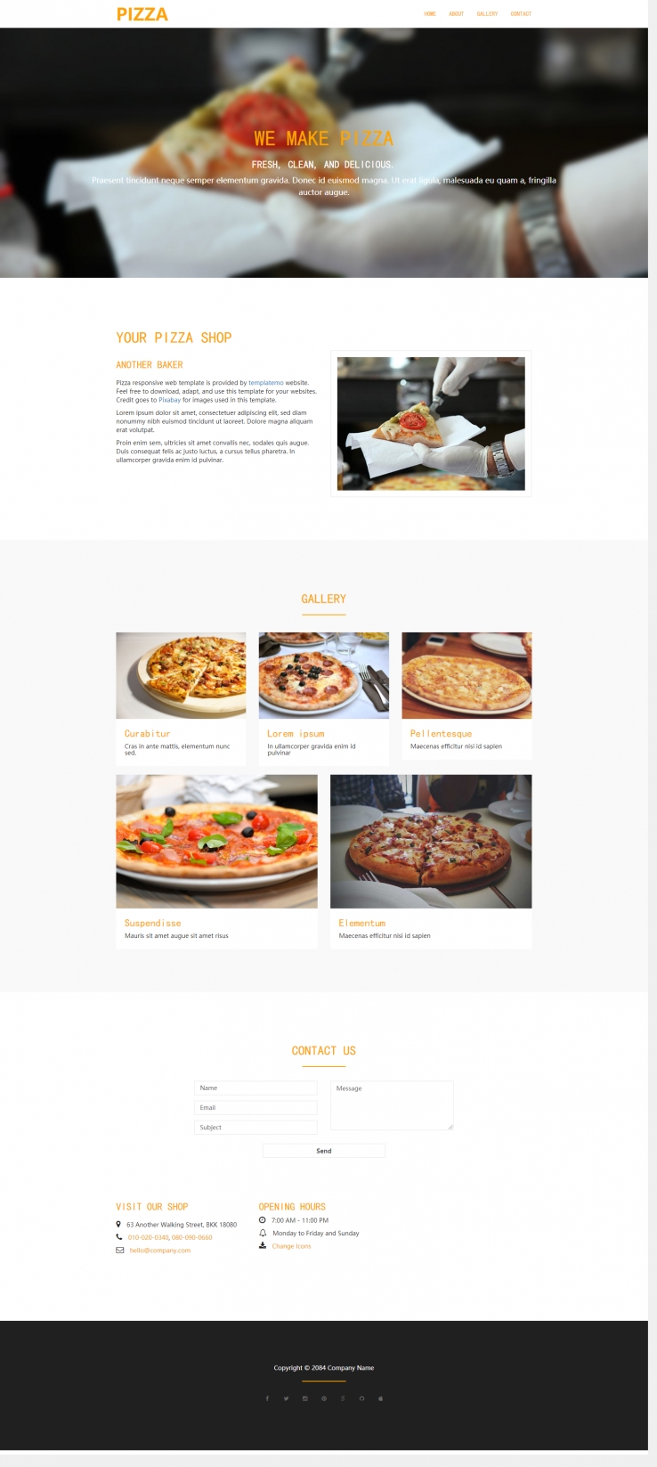黄色简洁风格的披萨餐厅展示源码下载