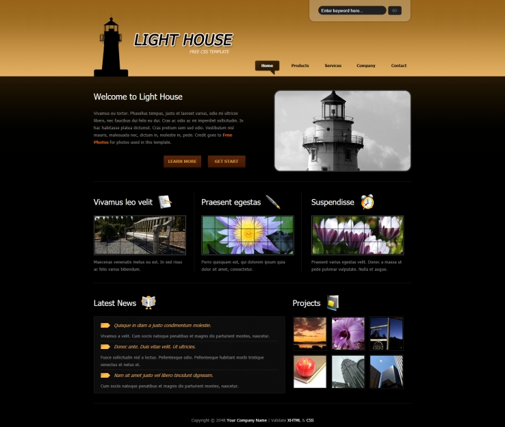 黑色简洁风格的灯塔产品网站源码下载