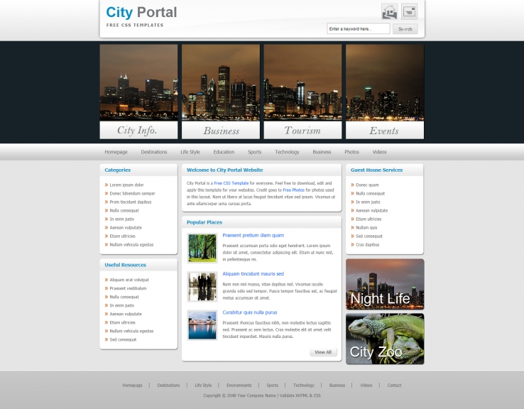 灰色简洁风格的城市综合信息网页源码下载