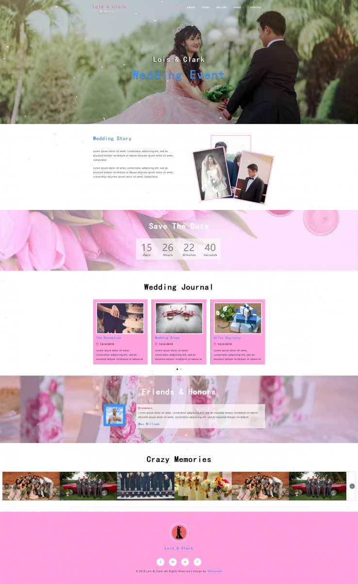 粉色宽屏风格的婚礼策划整站网站源码下载