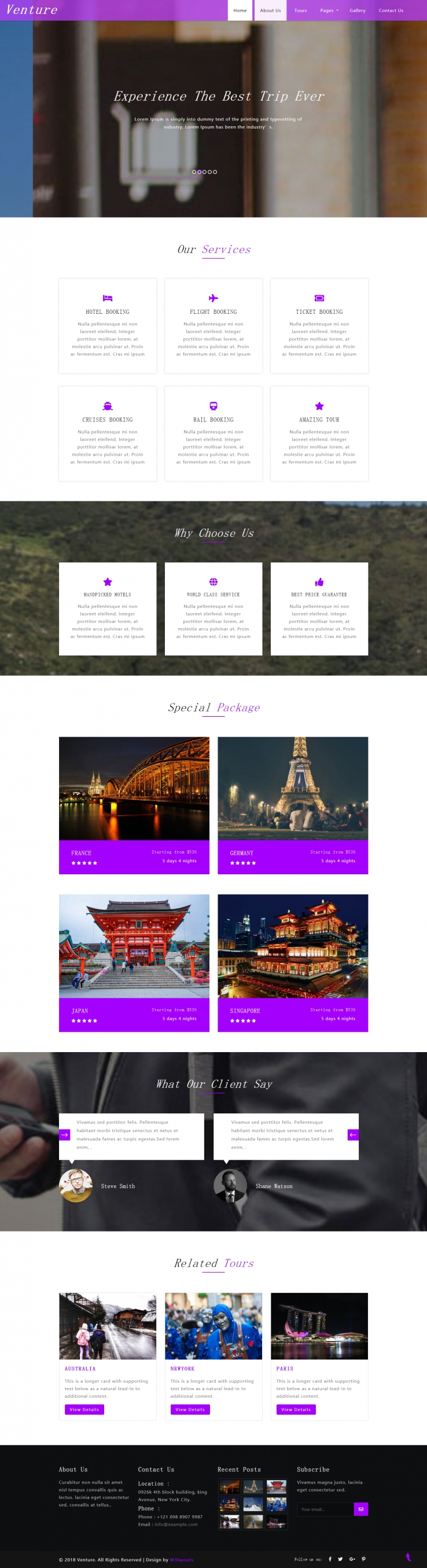 紫色简洁风格的旅程定制服务整站网站源码下载