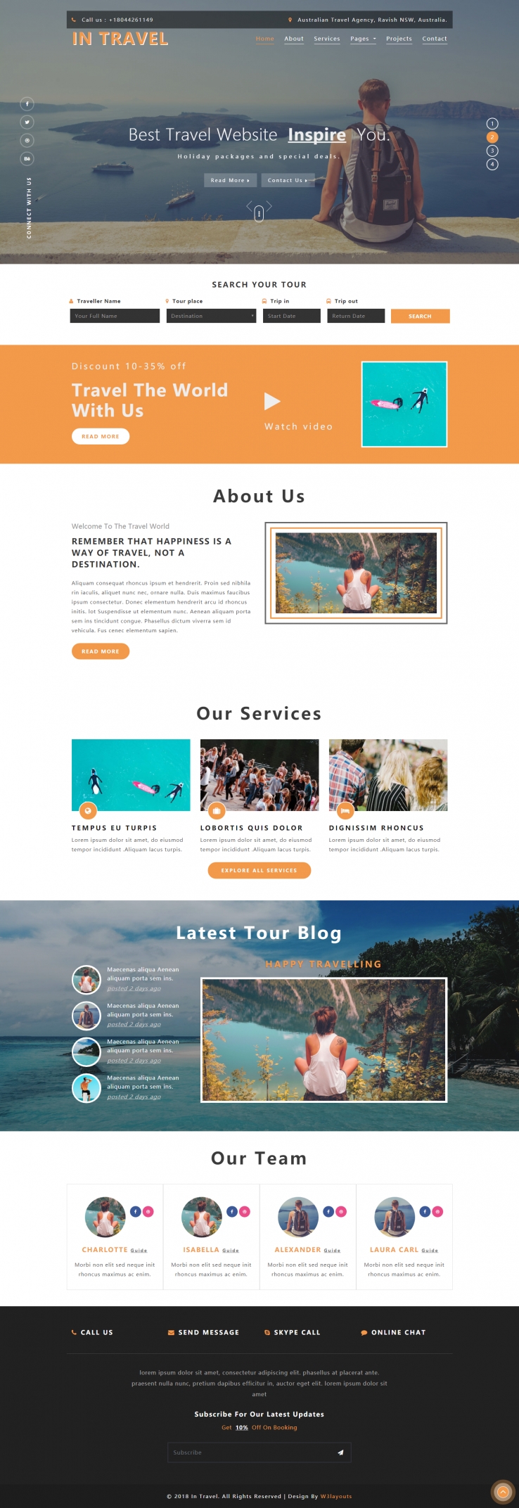 橙色简洁风格的旅行公司整站网站源码下载