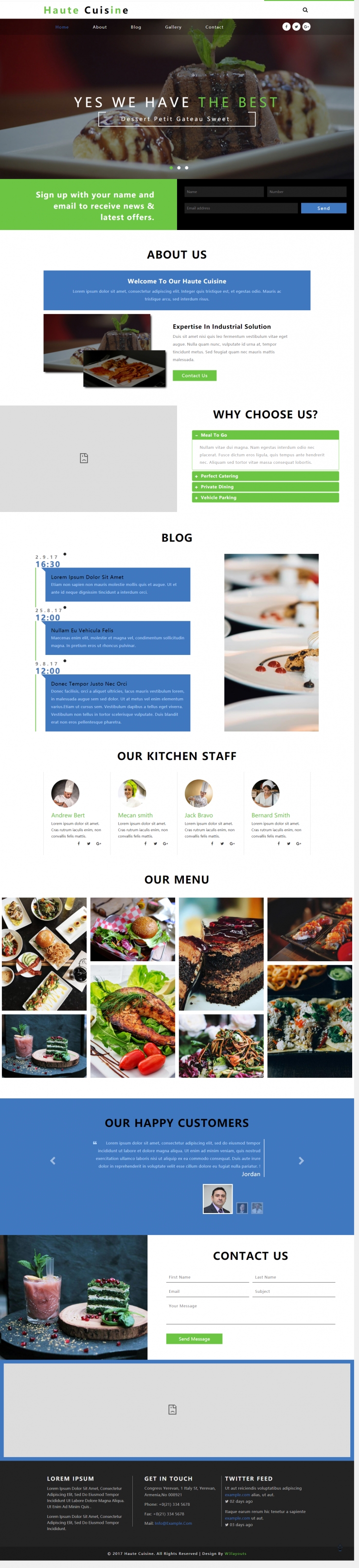蓝色简洁风格的高级美食餐厅整站网站源码下载