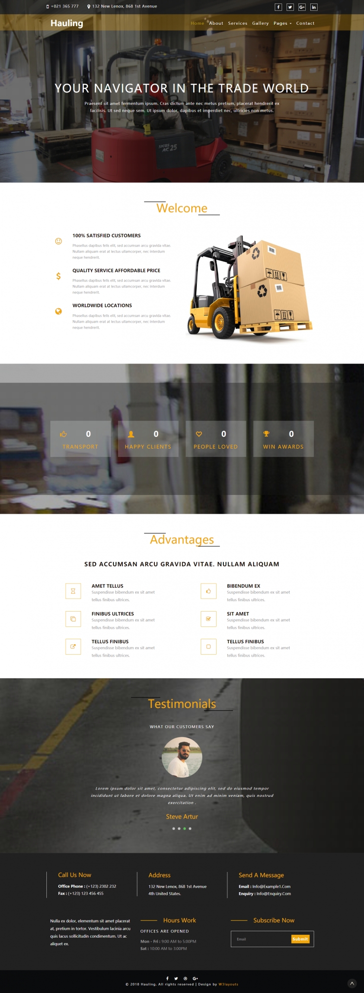 黄色简洁风格的仓库物流管理整站网站源码下载