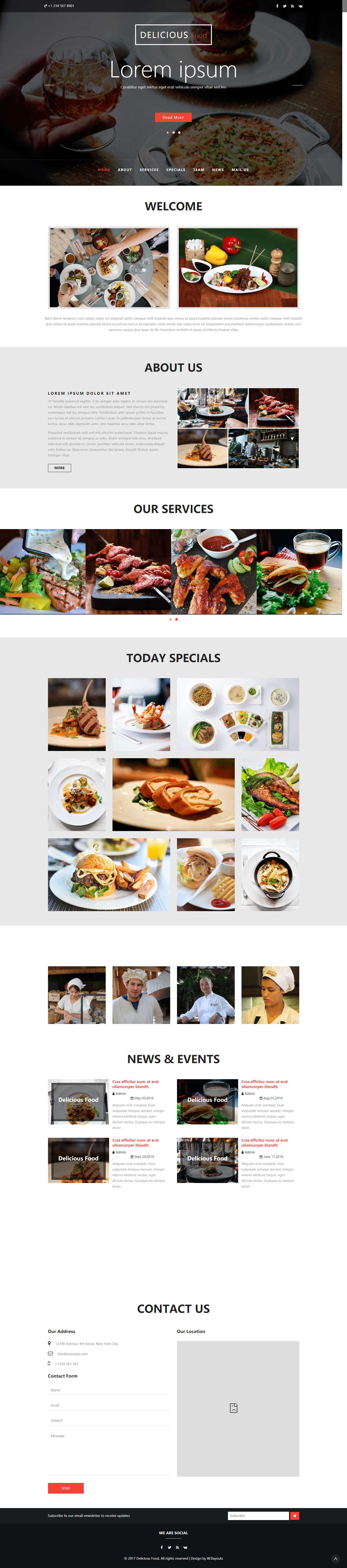 红色简洁风格的美味餐厅服务整站网站源码下载