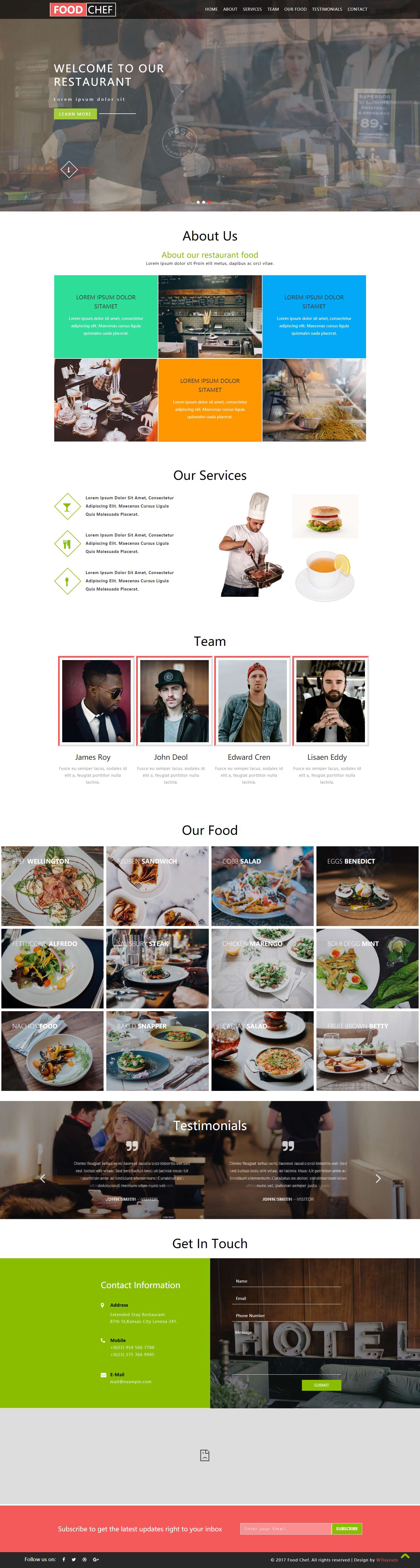 绿色简洁风格的西餐大厨餐厅整站网站源码下载