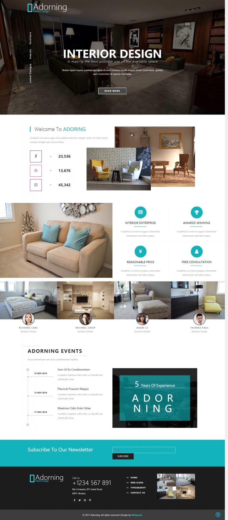 蓝色简洁风格的室内装饰设计整站网站源码下载